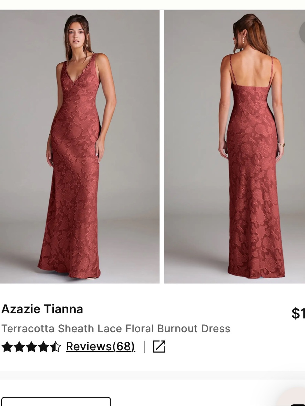 Azazie Tianna Lace Sheath Floral Burnout Dress in Terracotta (easy to tailor)